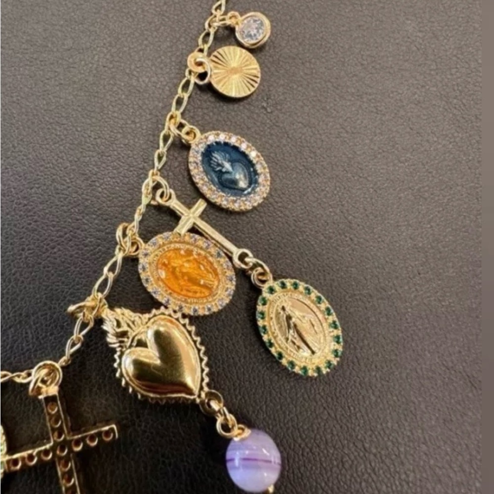 Gold and Multicolor Charm Necklace - Picture 6 of 7